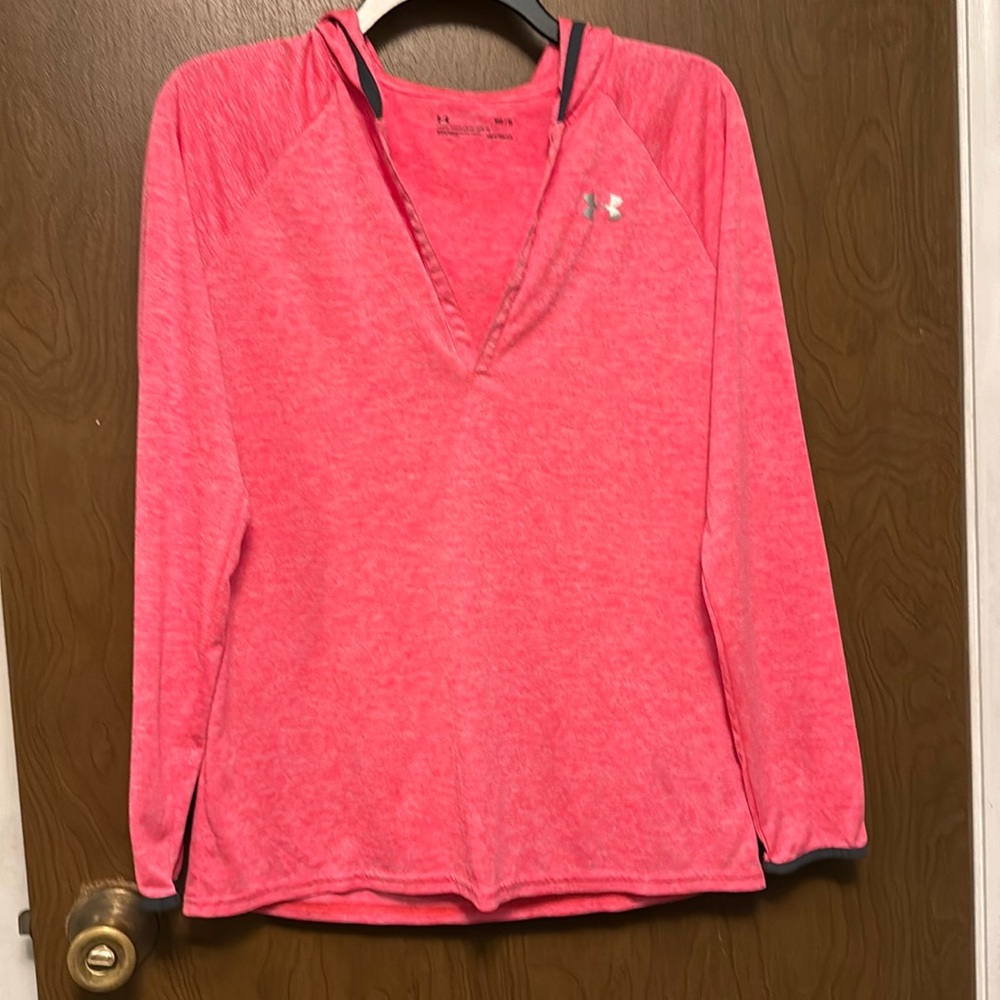 Under Armour coral pullover hoodie with black trim size M